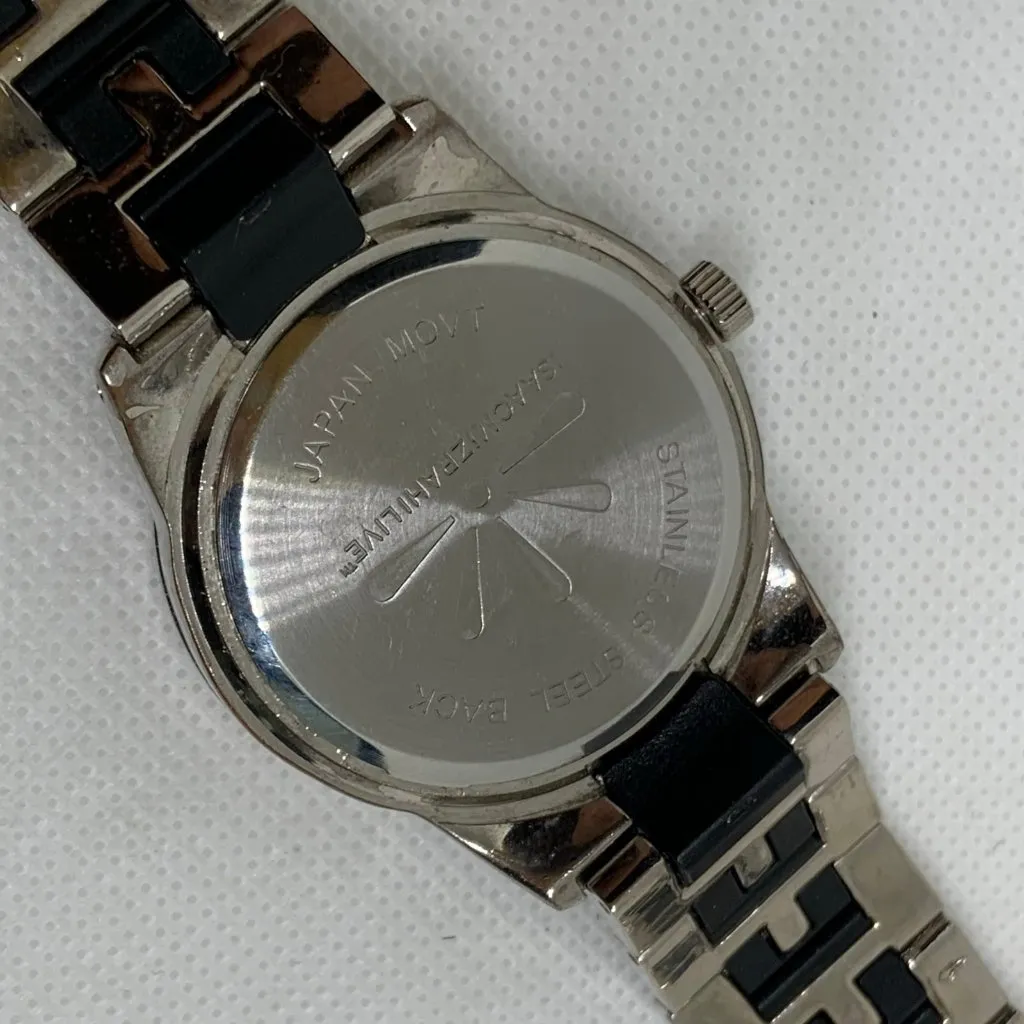 Isaac Mizrahi women watch silver black tone rhinestones 38mm round running - Image 4