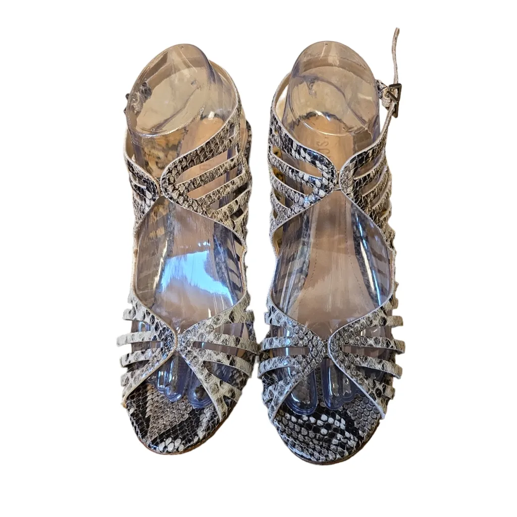 Schutz Leather Snake Print Chunky Heels Peep‎ Toe Shoes sz 9.5 - Image 4