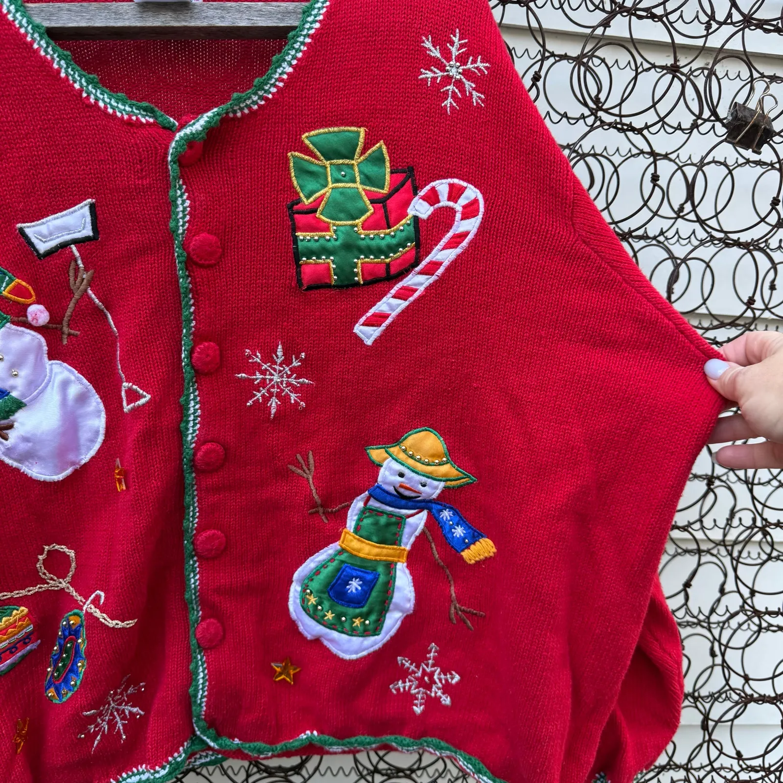 Vintage 90s Nutcracker Bold Winter Christmas Embroidered Cardigan Sweater 3X Red - Image 3