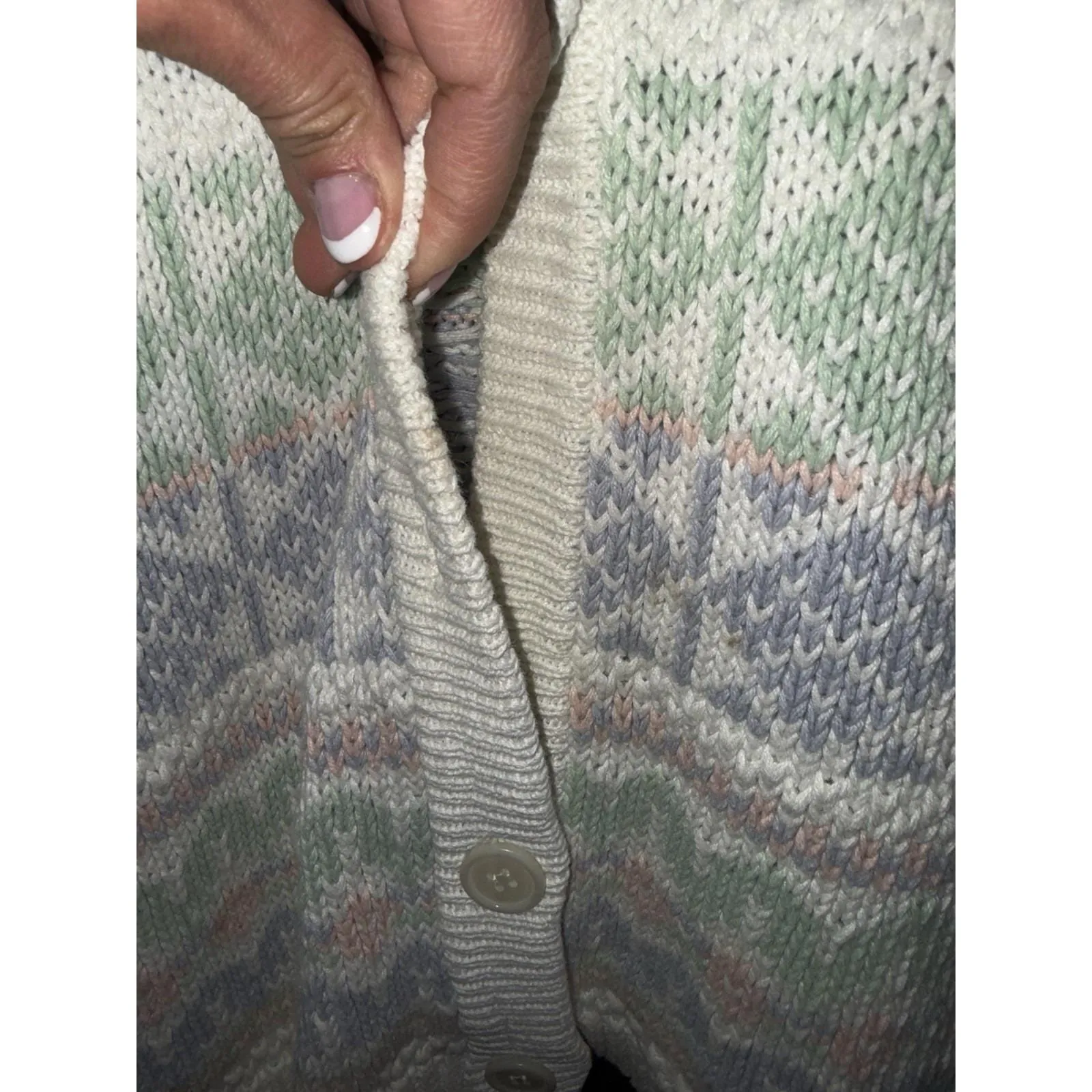 VTG Marsh Landing Sweater Women's L‎ Large Pastel Fair Isle Cardigan Cream 90s - Image 2