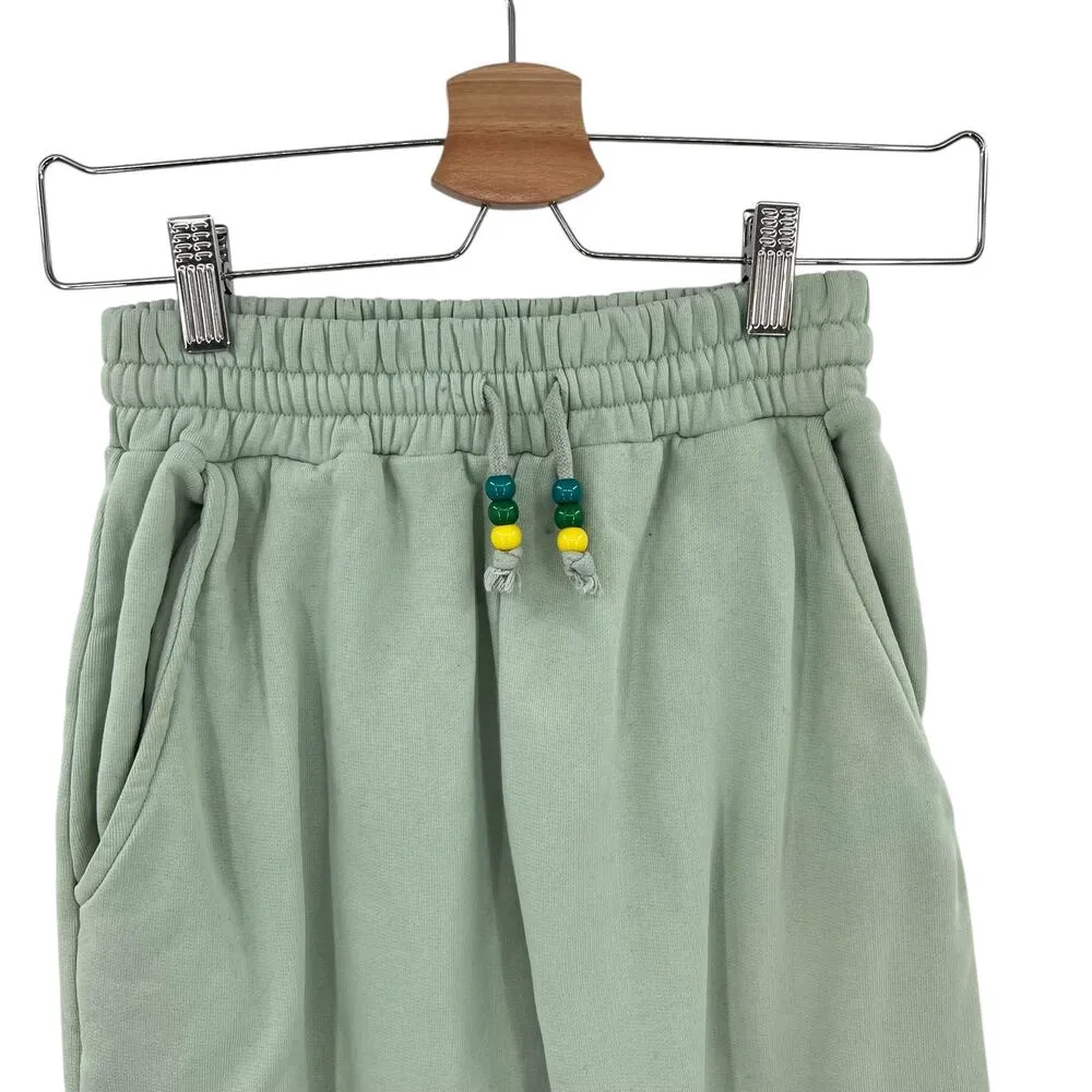 Staud Wide Leg Sweatpants Sage Green Beaded Drawstring Waist Size XS **Flawed - Image 4