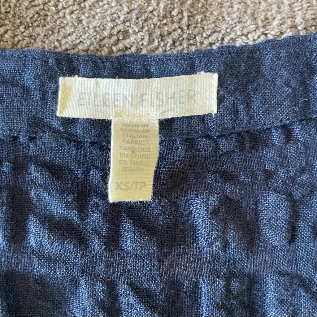 Eileen Fisher Navy Organic Cotton Windowpane Button Front Mini Shirt Dress XS - Image 6