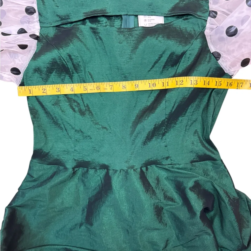 АОМЕІ Elegant Green Dress with Polka Dot Long Sleeves Size Large - Image 12