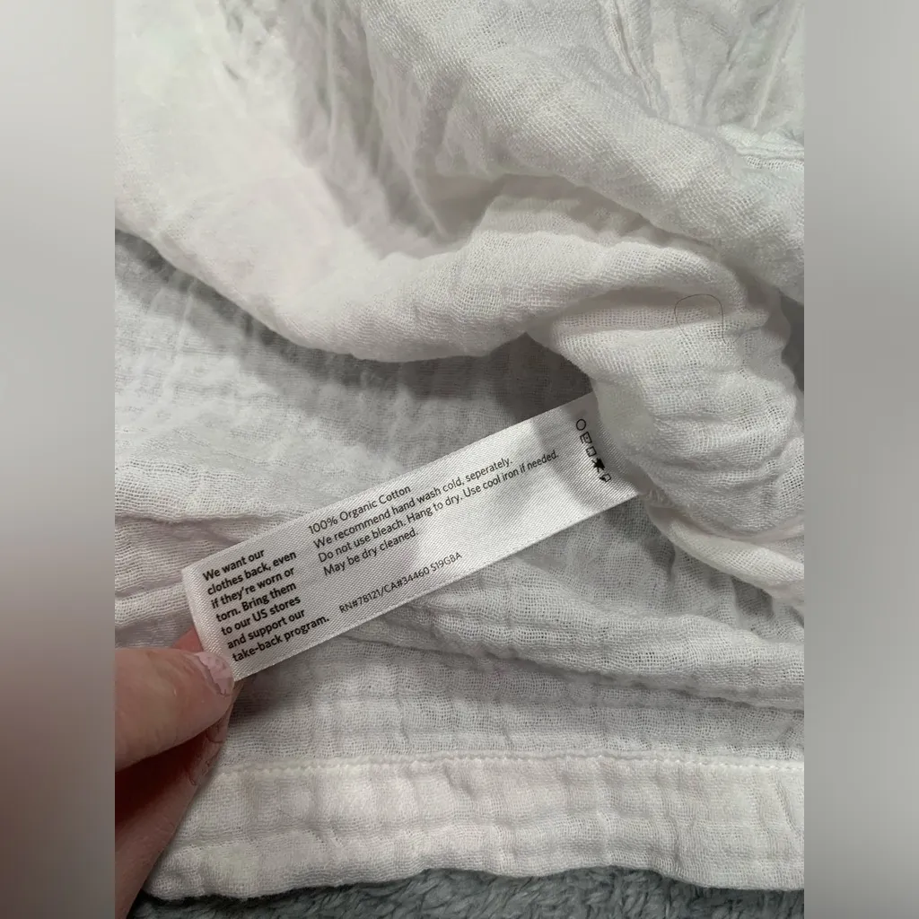 Eileen fisher White Textured Short Sleeve Top cotton medium - Image 7