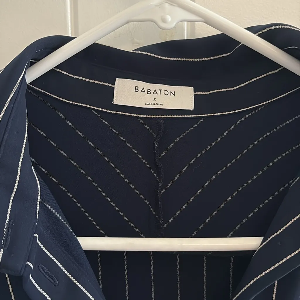 Babaton - Aritzia -Dark Blue Blouse with White Pinstripes - Image 4