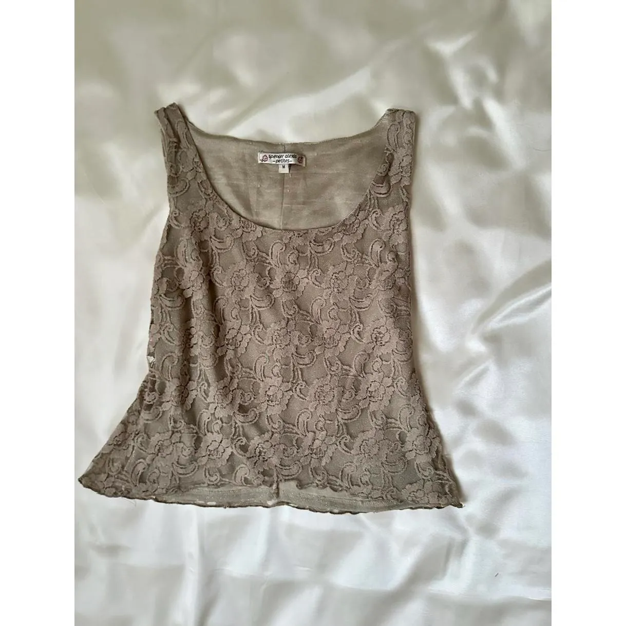 Vintage Tan Lacy Double Layer Tank Top Size M - Image 3