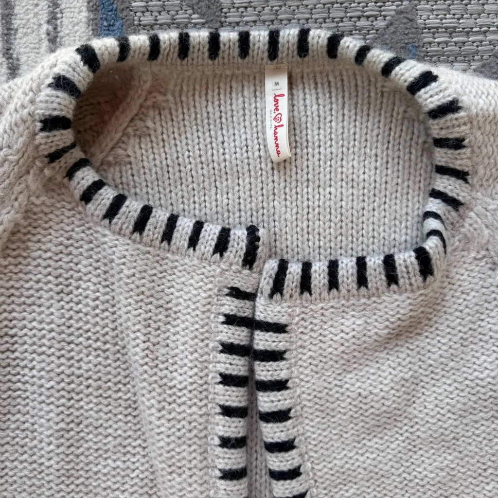 Hanna Andersson Love,Hanna Baby Alpaca Cream/Black Triangle Cardigan Size Medium Black - Image 3