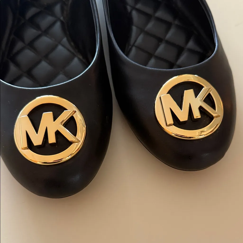 Michael Kors Black Flats with Gold Logo - Image 2