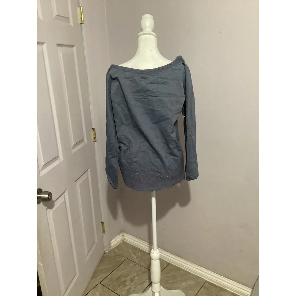 J. Crew Blue Chambray Scoop Neck Top with Eyelet Detail- size 4 - Image 3