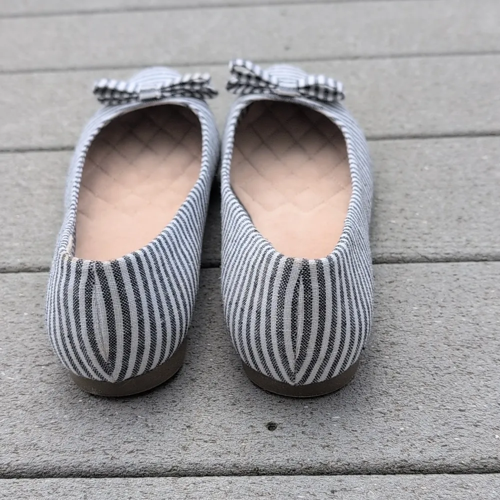 Basic Edition Striped Bow Flats | Striped Ballet Flats With Bow Blue Size 10 - Image 5