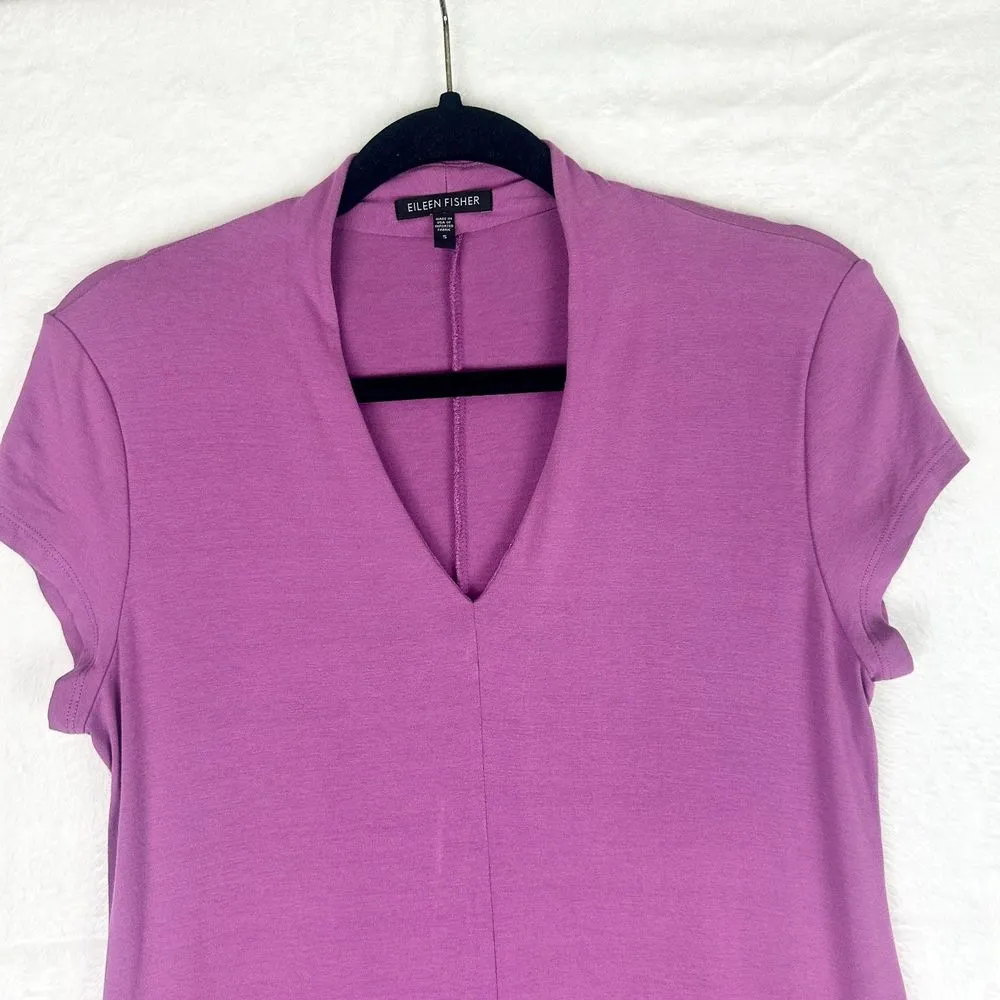 V-Neck Jersey Dress Size Small Stretch Short Sleeve Knee Length - Image 3