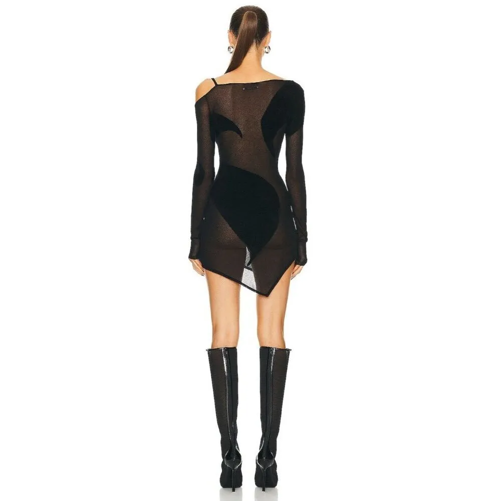 THE ATTICO Long Sleeve Mini Dress in Black 42 New Womens Knit Sheer sweater Size undefined - Image 2