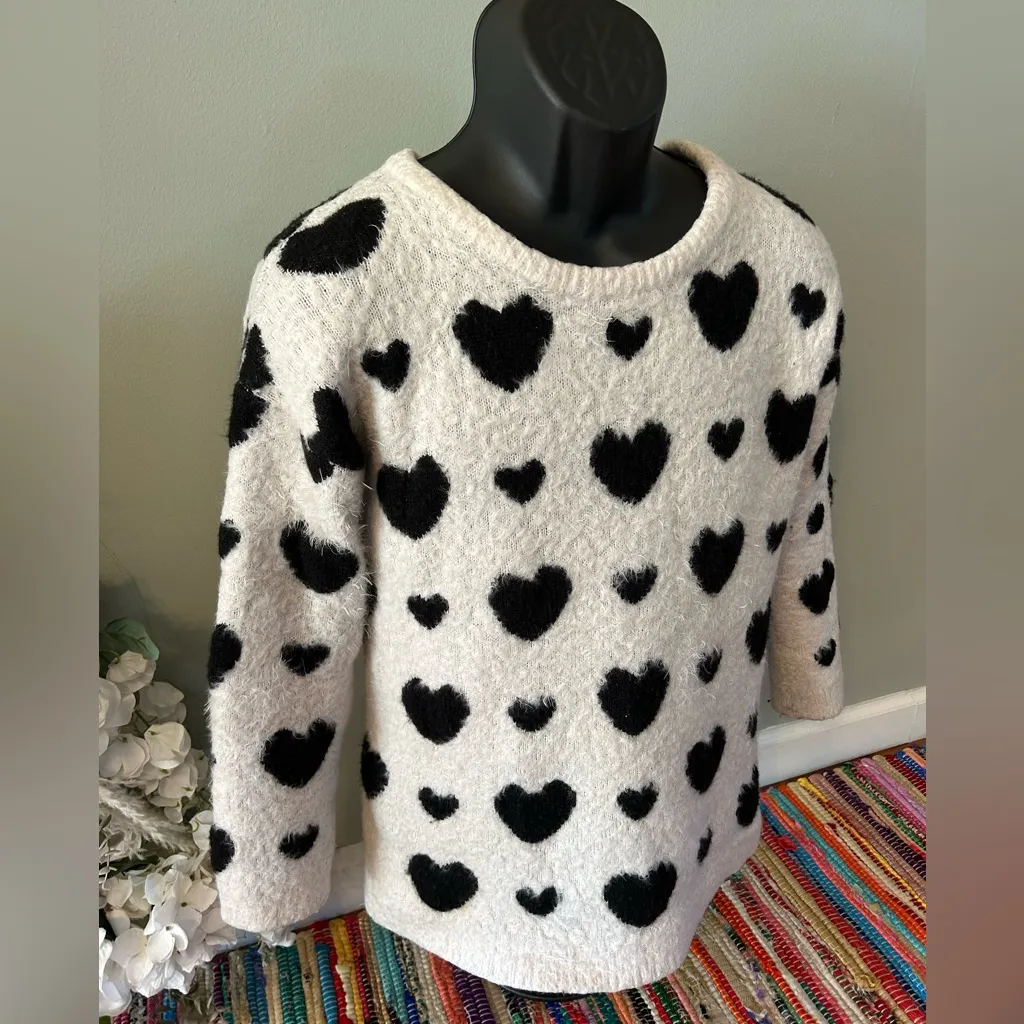 Robbi & Nikki Heart Sweater Robert Rodriguez All Over Pattern Black White Medium - Image 4