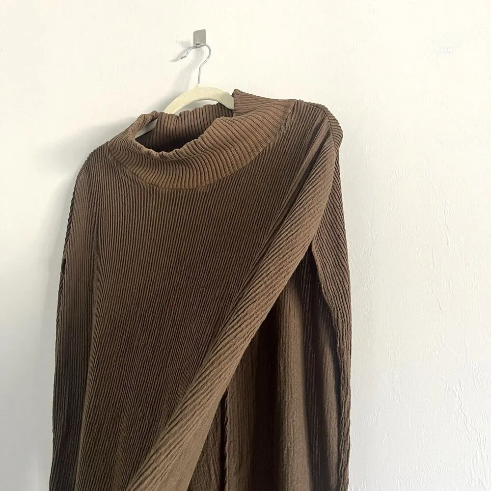 XCVI Poncho Open Back Long Ribbed cape Mock Neck Pullover Duster Brown Sz Small - Image 4