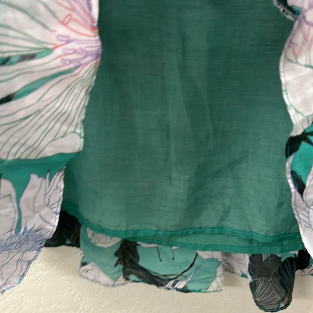 ISLA & WHITE Sleeveless Mini Dress In Floral Art Green XS Silk Cotton - Image 4