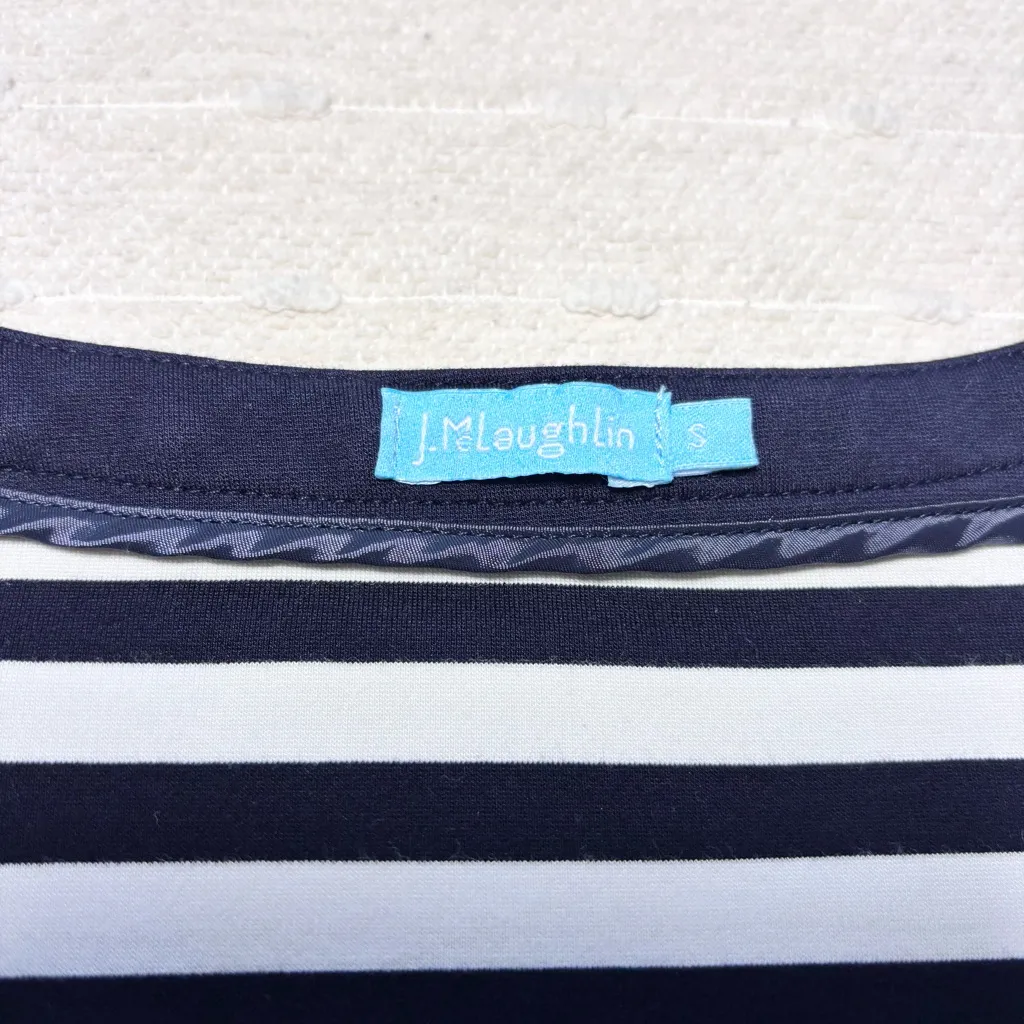 J McLaughlin Women’s Size S Dress Black White Striped 3/4 Sleeve Button‎ Up - Image 9