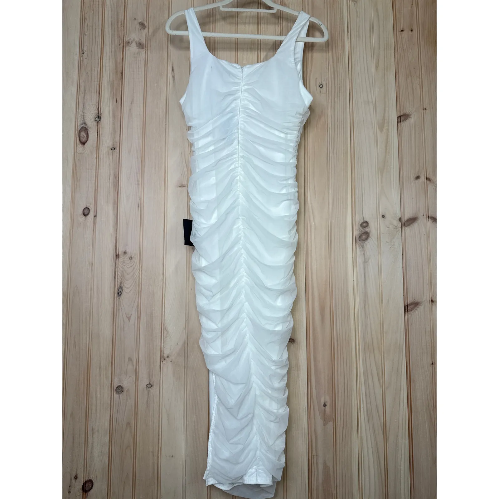 NWT Lulus V.I.P. Treatment White Mesh Ruched Bodycon Midi Dress Party Sexy Sz M - Image 5