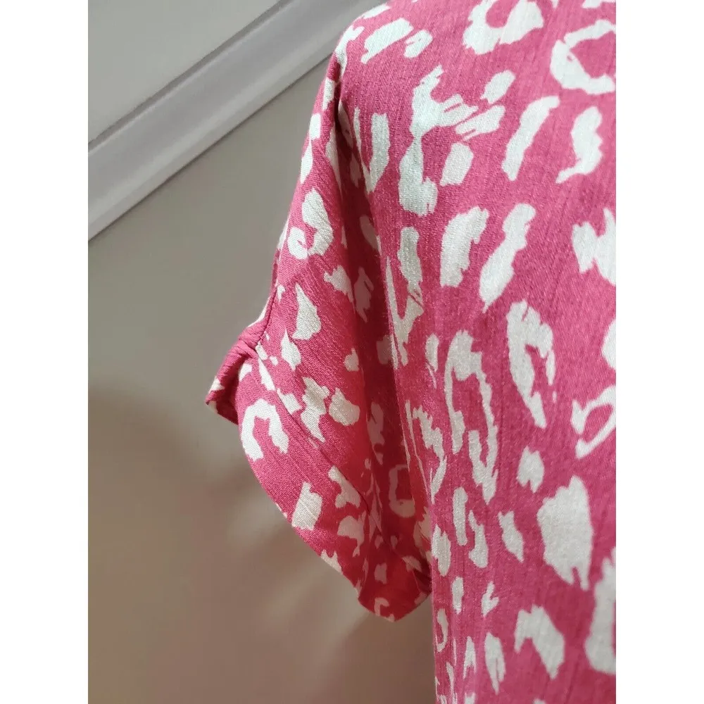 Andree Women's Pink Rayon Round Neck Short Sleeve Casual Knee Length Dress Large - Image 3