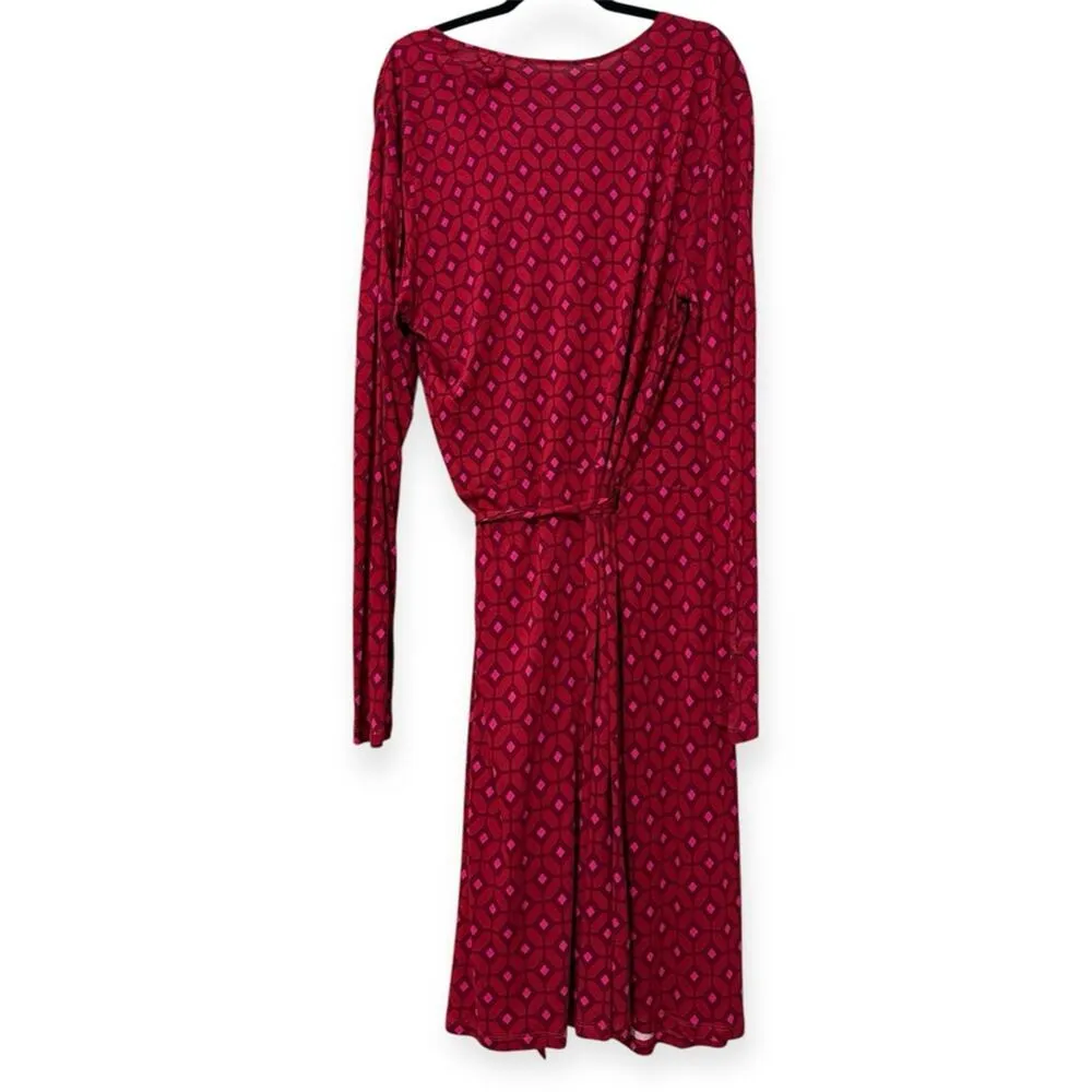 The Trophy Wife boutique size XL long sleeve wrap dress with geometric pattern Red - Image 3