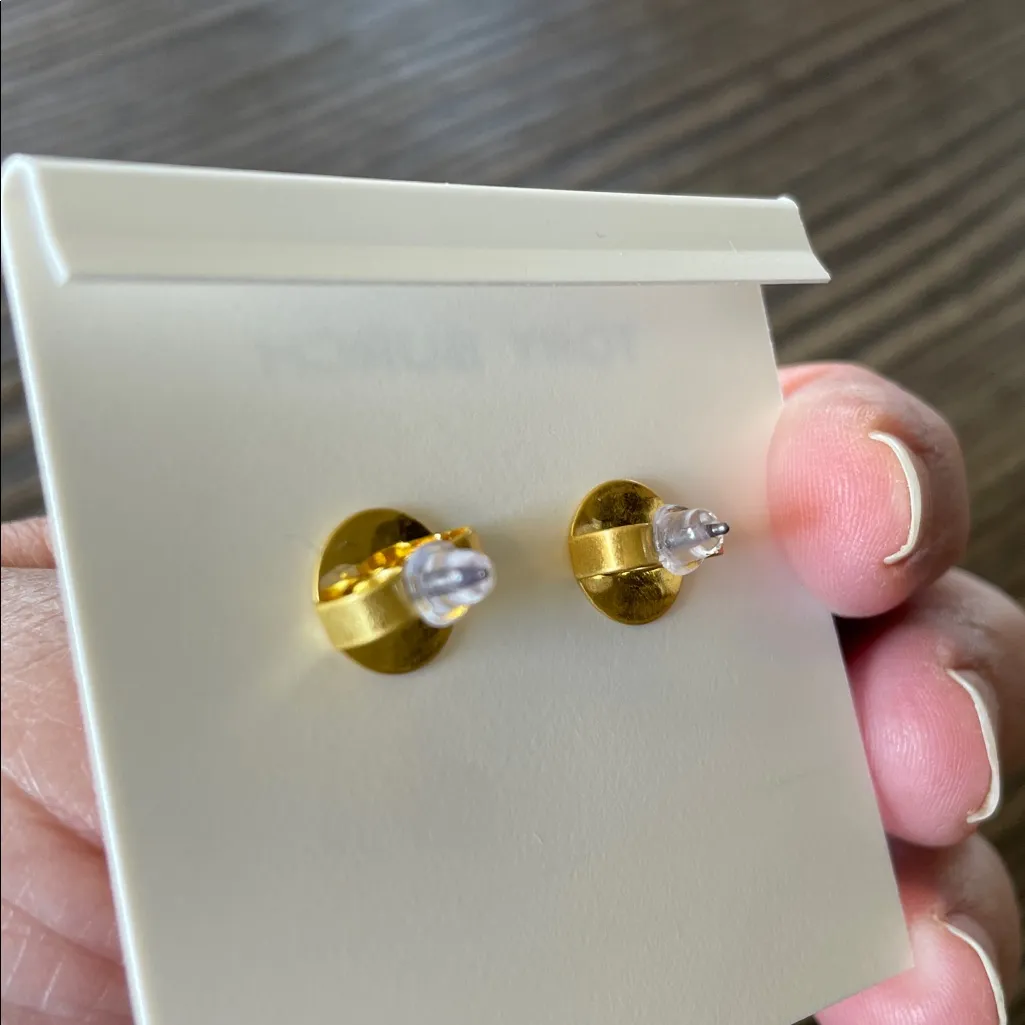 Tory Burch  Milgrain Logo Stud Earrings NEW - Image 4