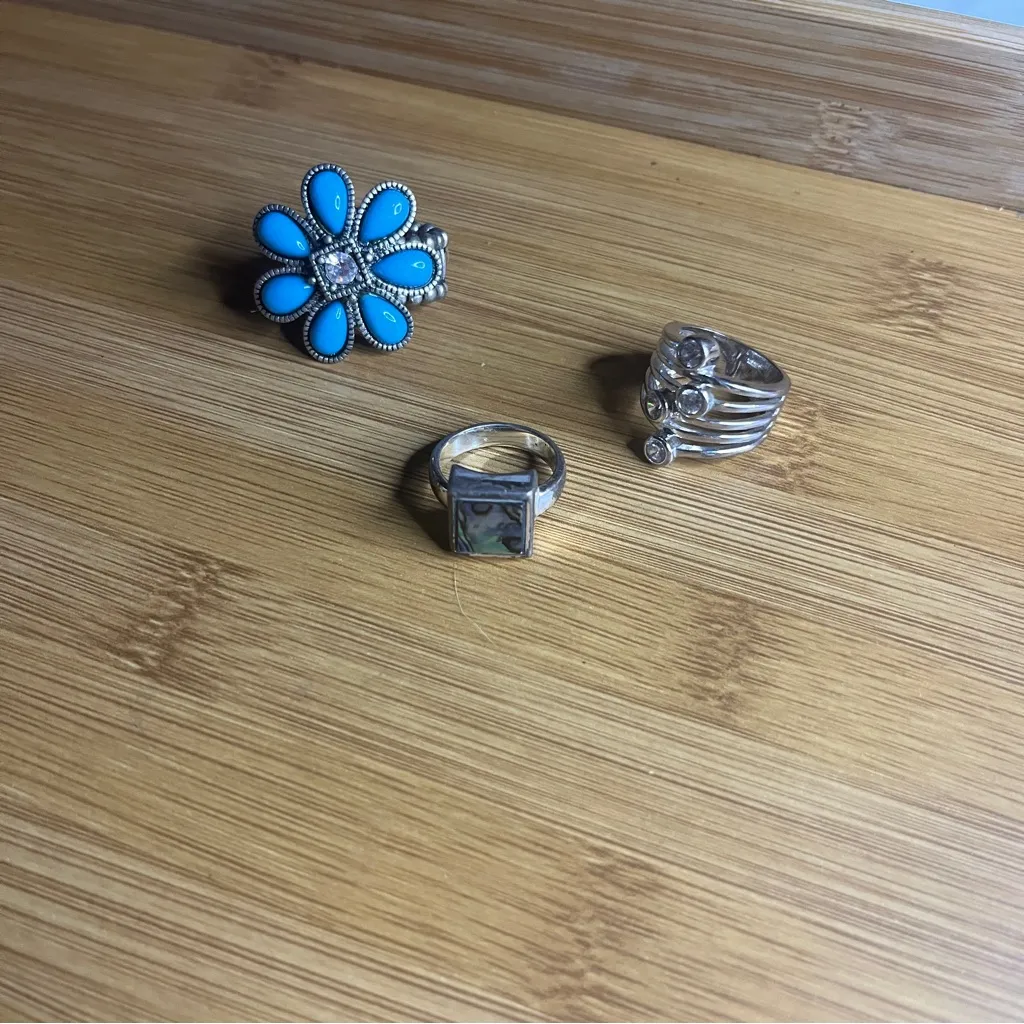Turquoise and Silver Flower Ring Blue - Image 3
