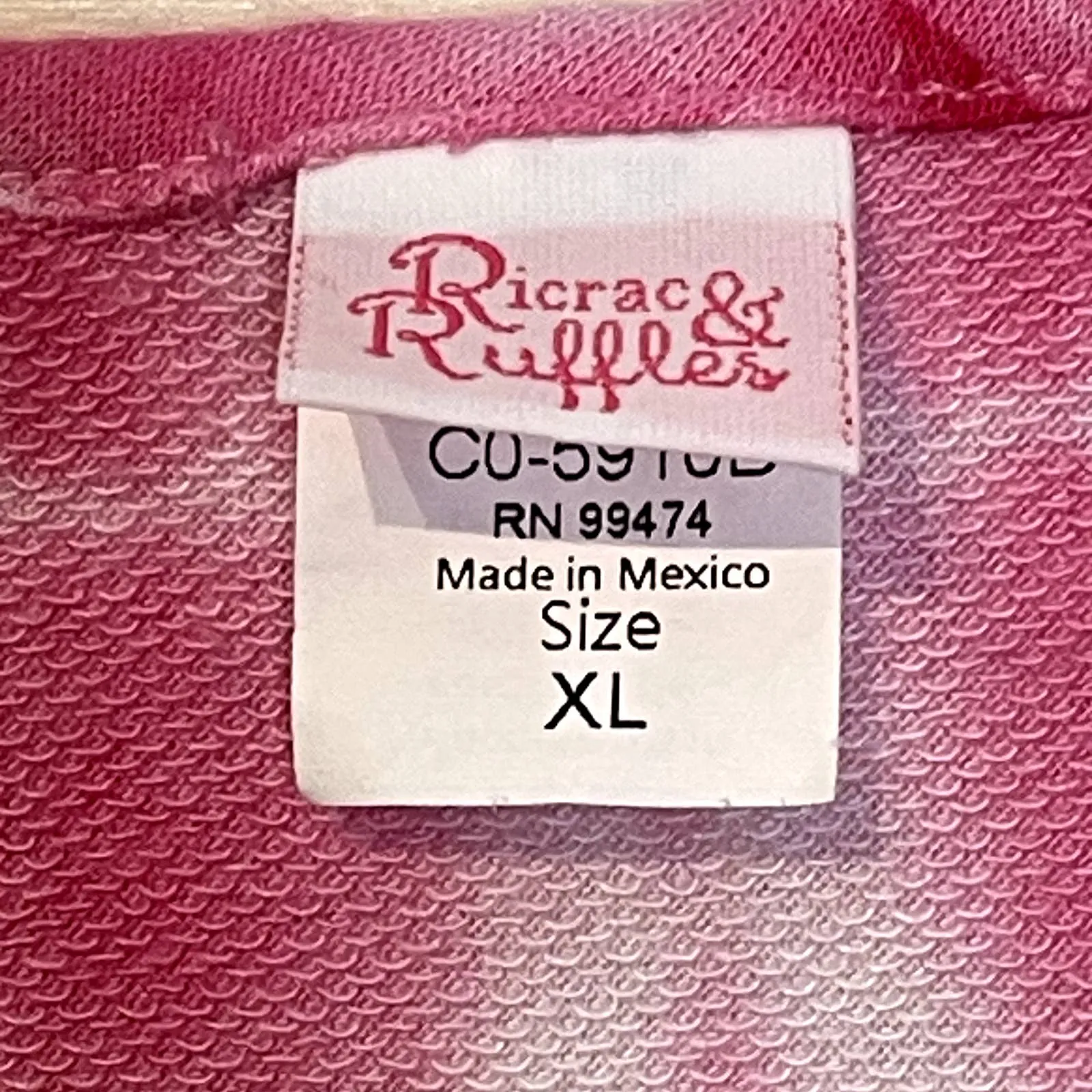 Ricrac & Ruffles Pink Tie‎ Dye Cold Shoulder Top Stretch Ruffled Sleeve XL Women - Image 6