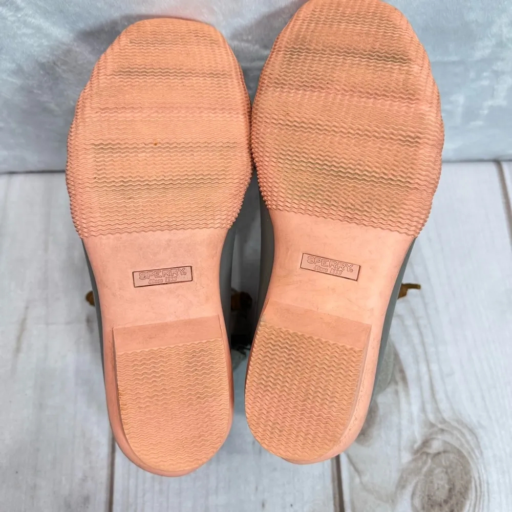 Sperry Saltwater Duck Boots Waterproof Rubber Lace Up Gray and Coral Pink - Image 8