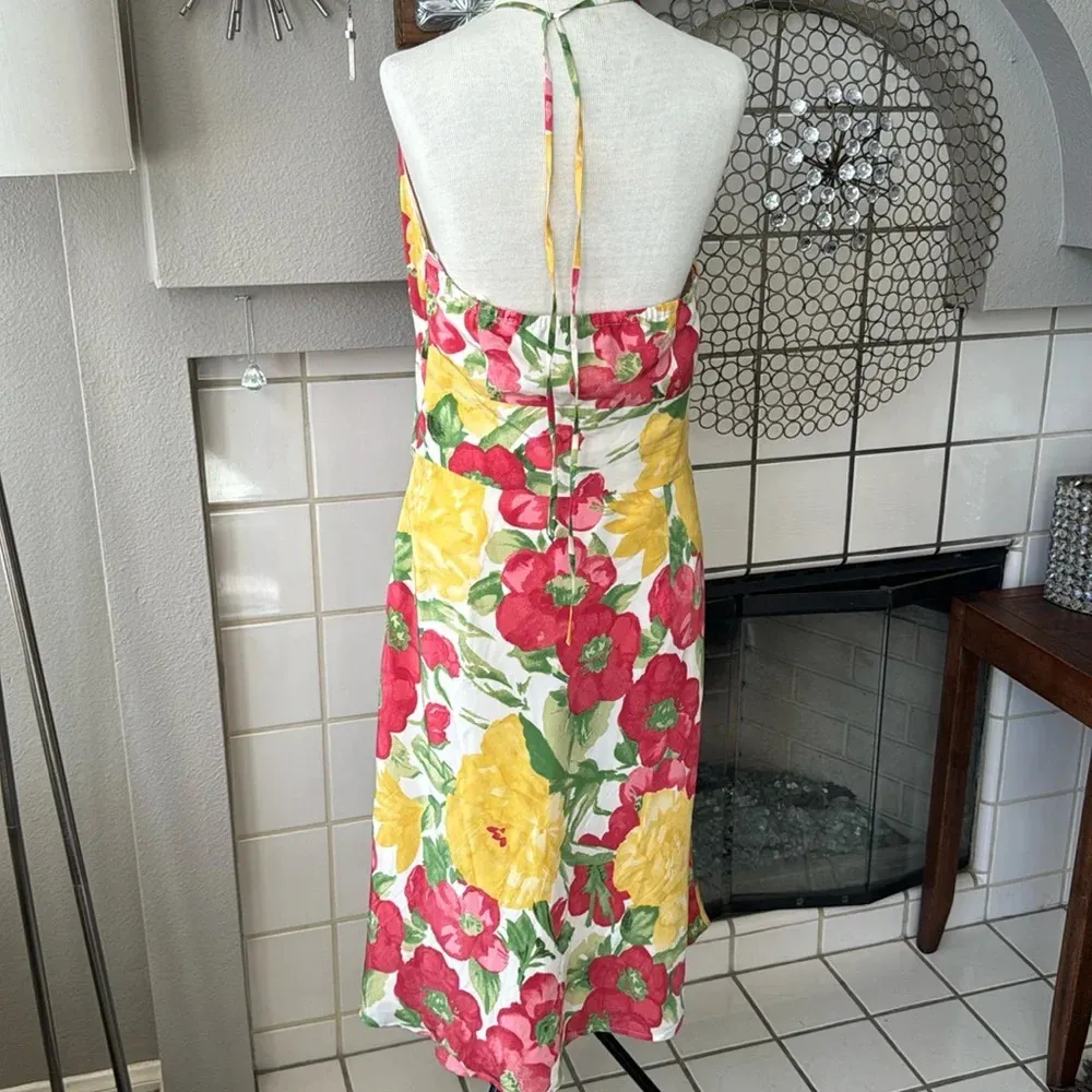 Loft yellow white pink floral silk halter dress size 6 - Image 4