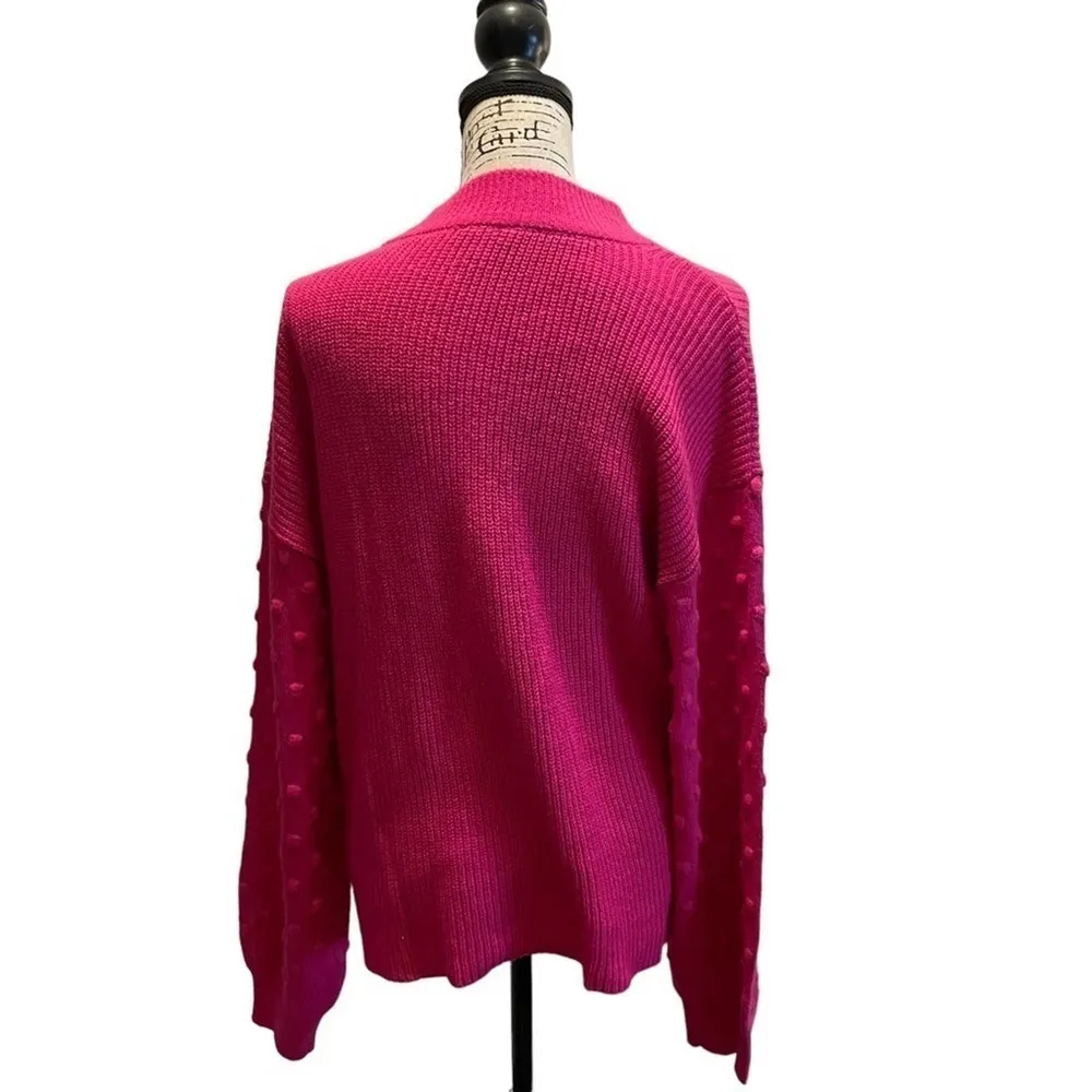 Vince Camuto Bobble Stitch Sweater Aurora Bright Pink Medium XL XXL Mock Neck - Image 5