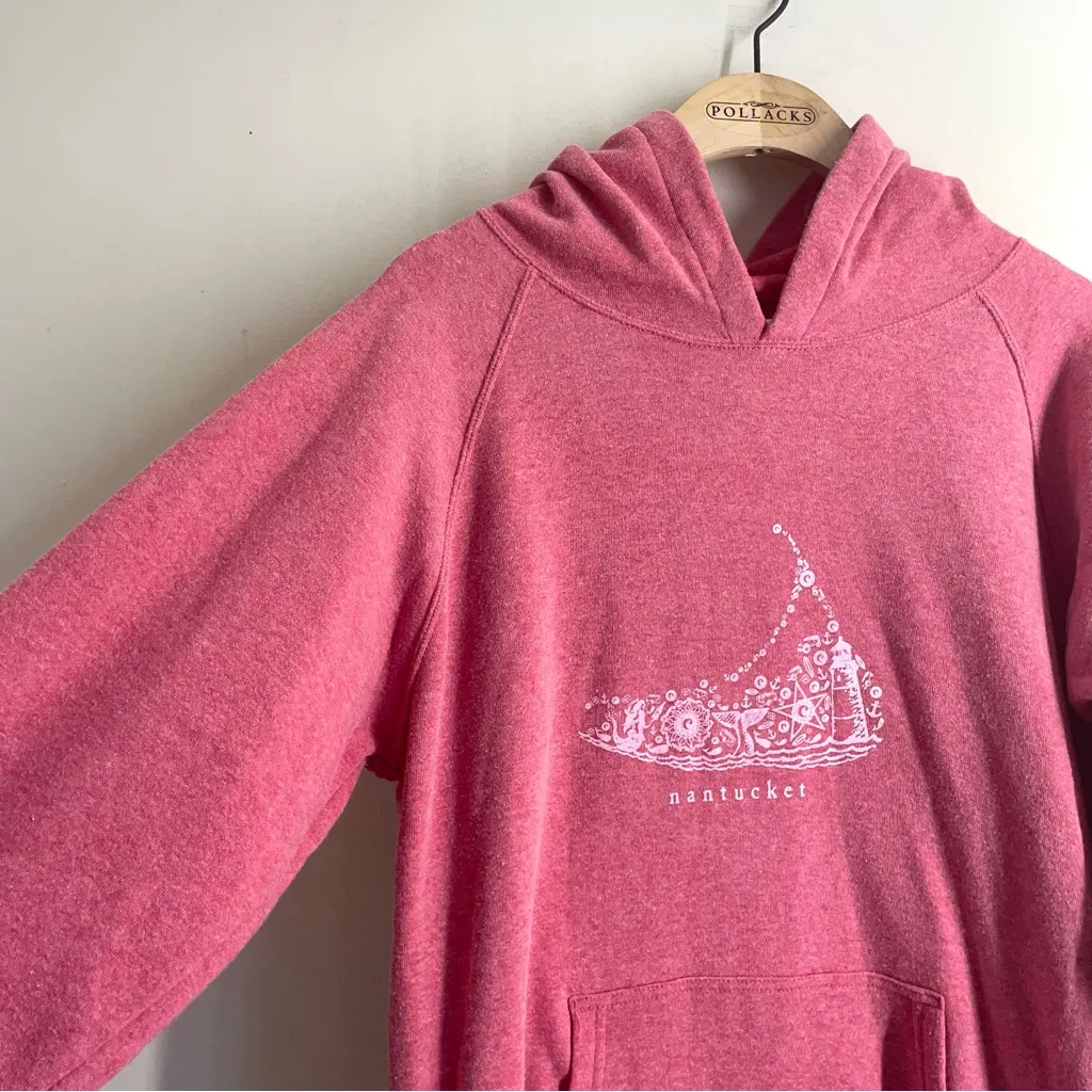 Nantucket Map Graphic Hoodie Sweatshirt Pink Fleece Lined size XL - Image 5