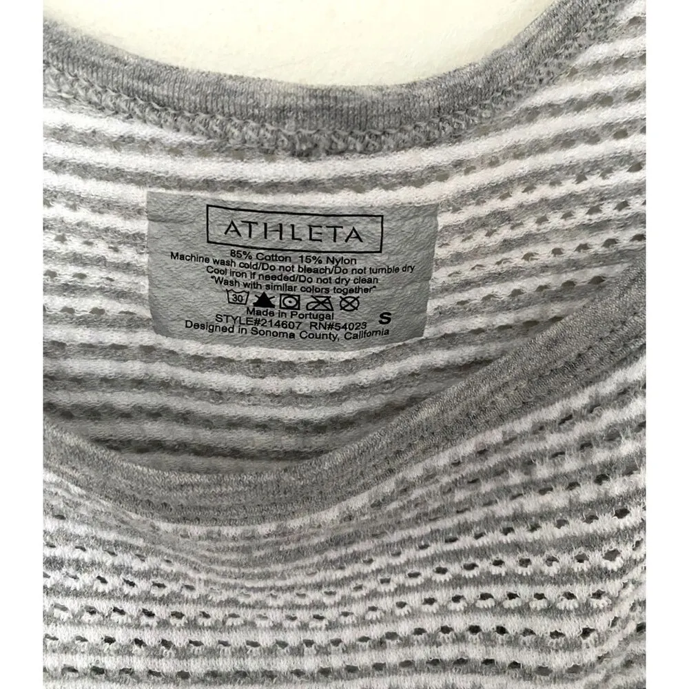Athleta Gray & White Eyelet Knit Stripes Tank Top Lightweight Stylish Sz S - Image 6