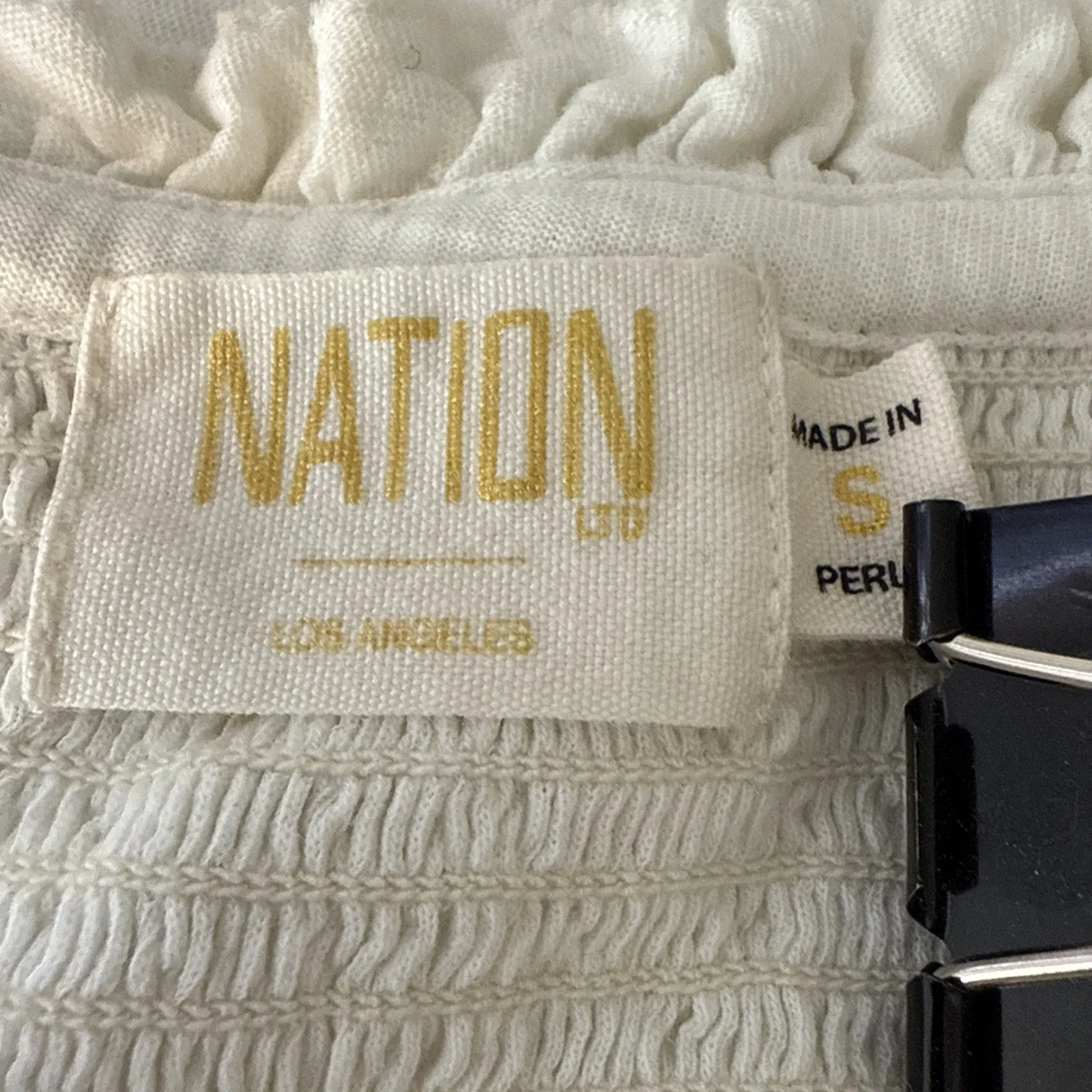 Nation LTD Womens Smocked Habiba Top Shirt Size S Ivory Pima Cotton Jersey Knit - Image 7