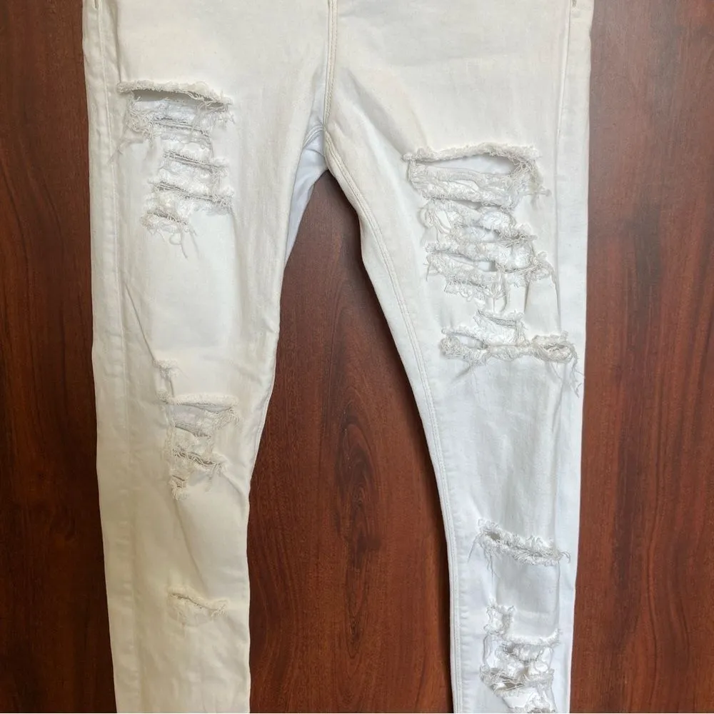 ASOS White Skinny Jeans Distressed Denim Raw Hem Size 28 - Image 6