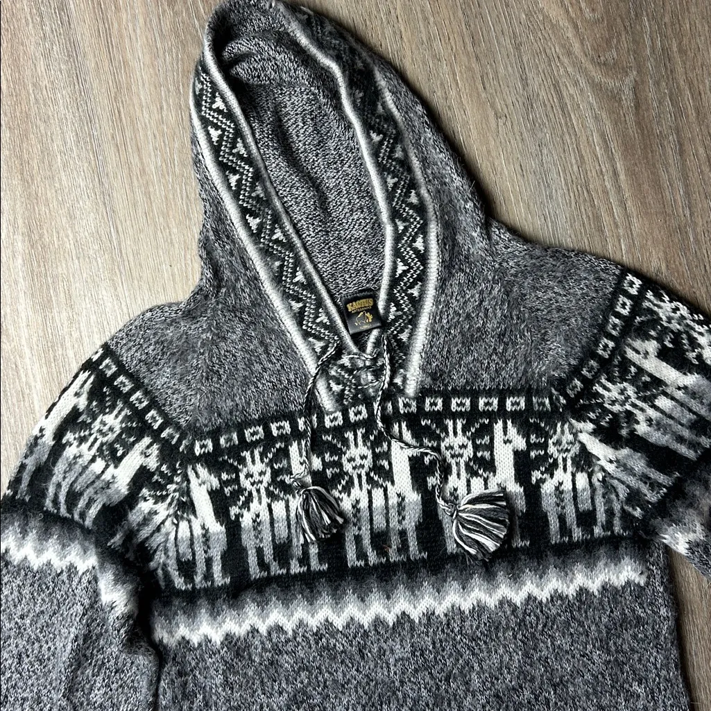 Kactus Artesanias Alpaca Wool Hooded Sweater – Handmade in Peru – Fits S/M Gray Size undefined - Image 11