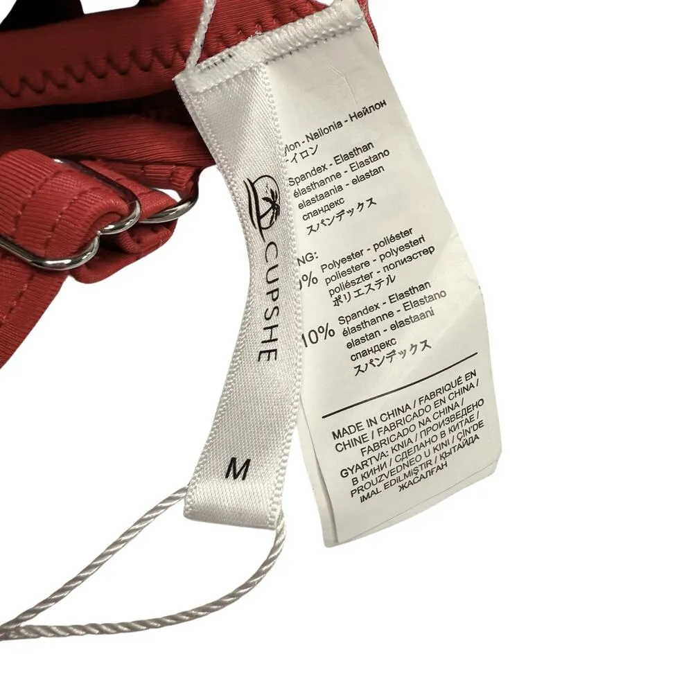 Cupshe Twist Keyhole Spaghetti Strap Padded Bikini Top Size Medium Red New Swim - Image 7