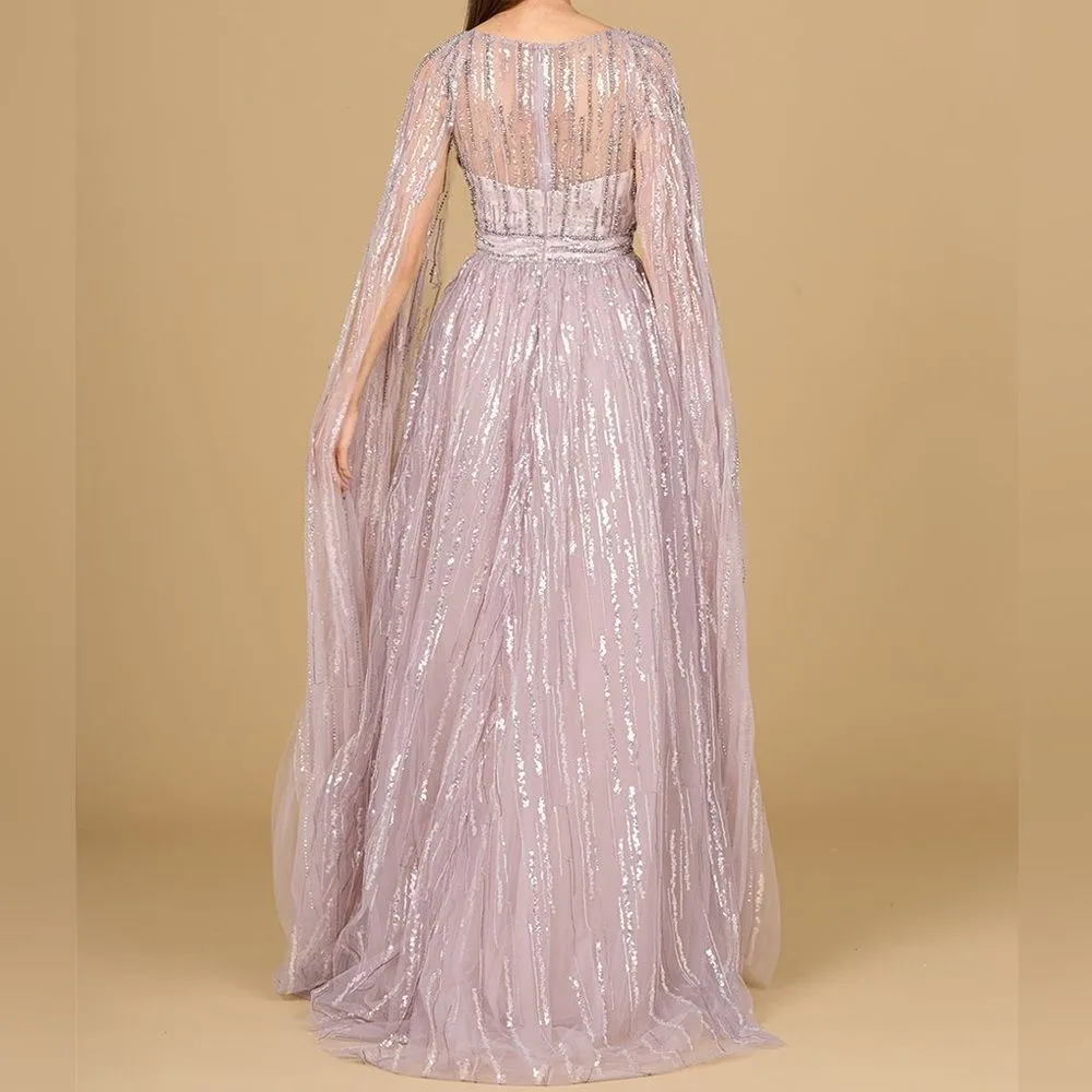 LARA A Line Gown With Long Cape Sleeves Purple Size 6 - Image 4