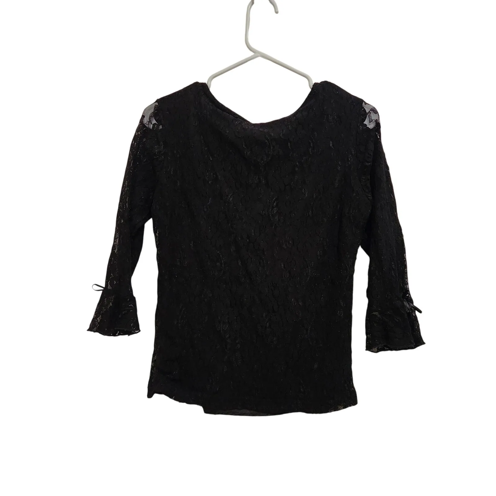 Notations Clothing Co Black Scoop Neck 3/4 Sleeve Lace Blouse Goth Top Medium - Image 2