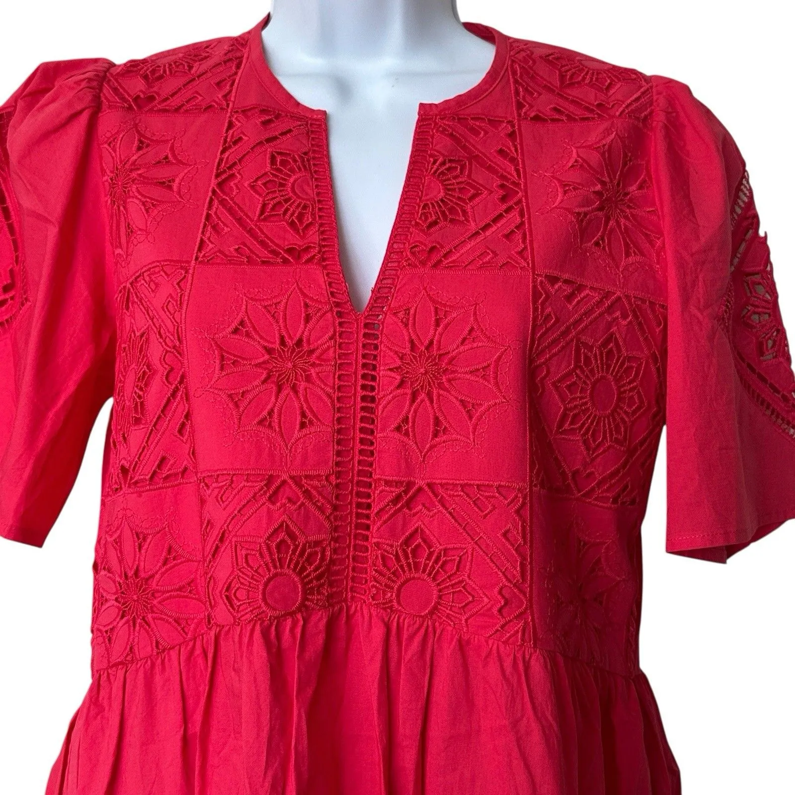 NWT Suncoo Paris Cedra Dress Eylet Midi Organic Cotton France T1 Red - Image 5