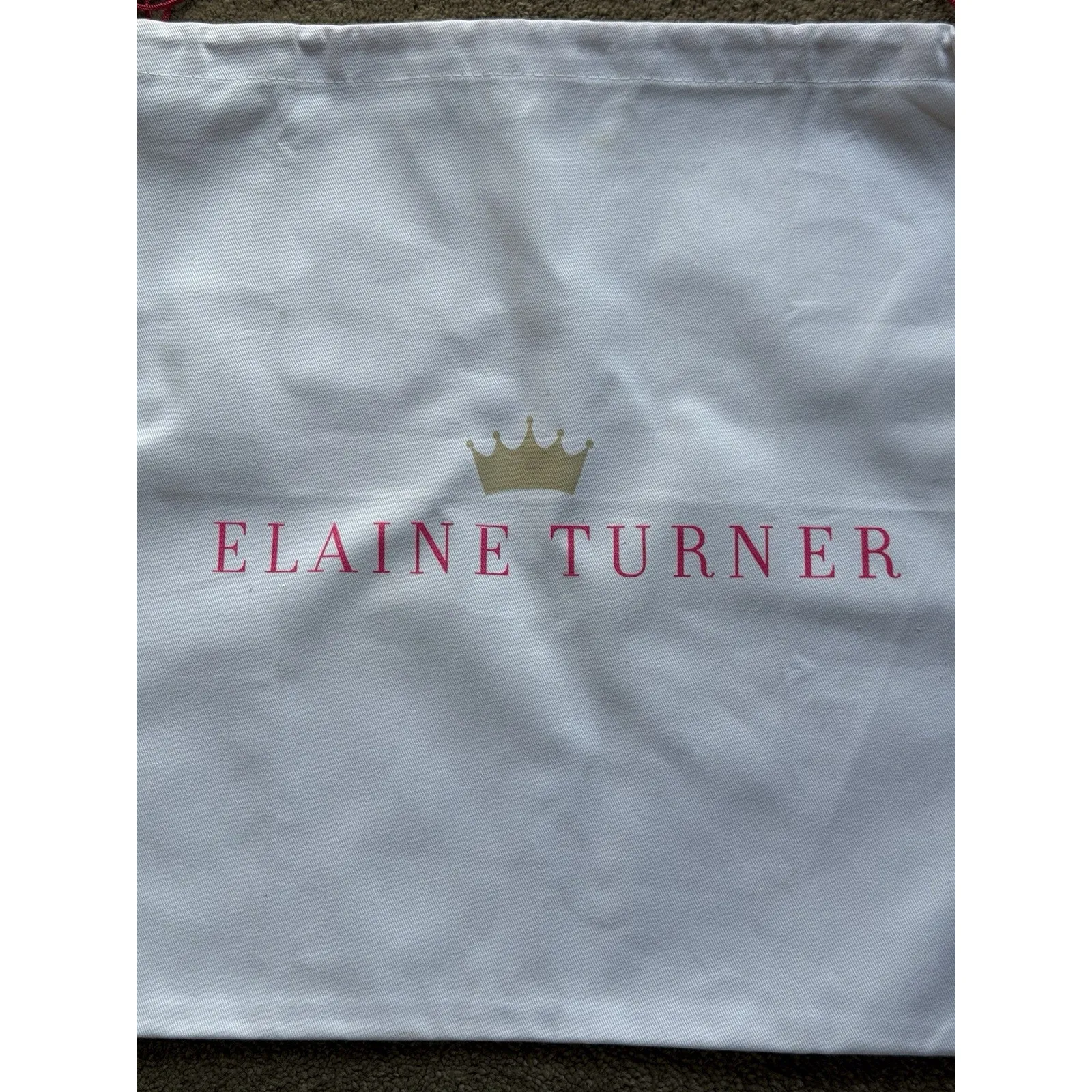 Elaine Turner White Dust Bag Pink Drawstring 20x20 Preowned - Image 3