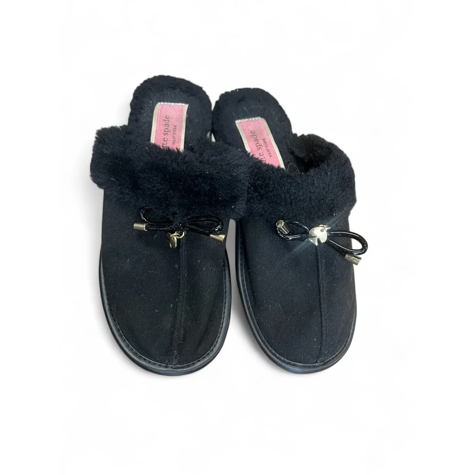Kate Spade | 6 | Slipper Lacey House Slide Faux Fur Suede Heart Charm Shoe Black - Image 2