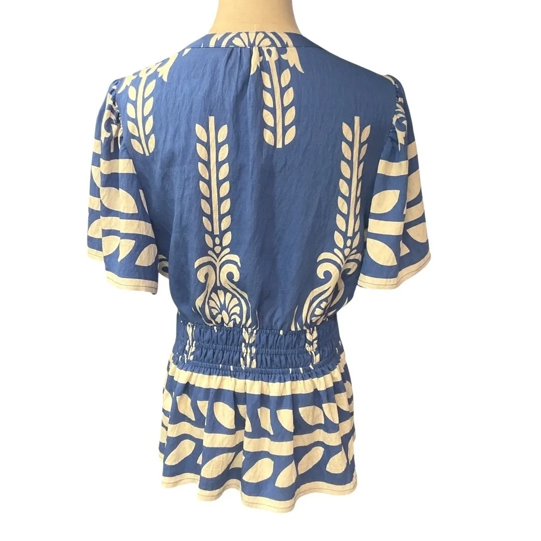 Umgee Colorblock‎ Smocked Waist Short Sleeve V-Neck Pleated Blouse Sz Medium NWT - Image 6