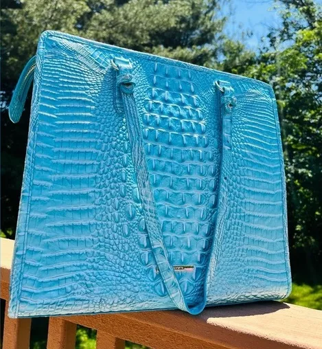 Brahmin Tia Tote – Dusty Blue Melbourne – Croc Embossed Leather – NWT - Image 1