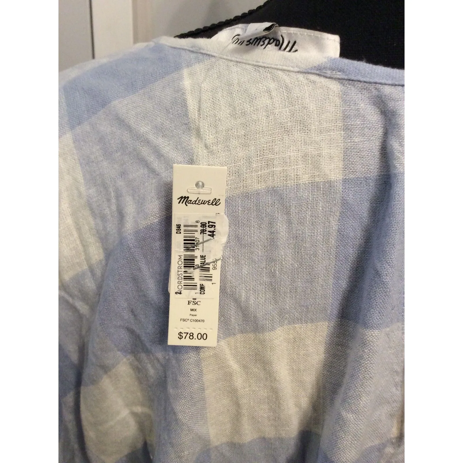 New NWT Madewell Linen Blend Bubble Top Plus size 2X Gingham Blue Women's - Image 3