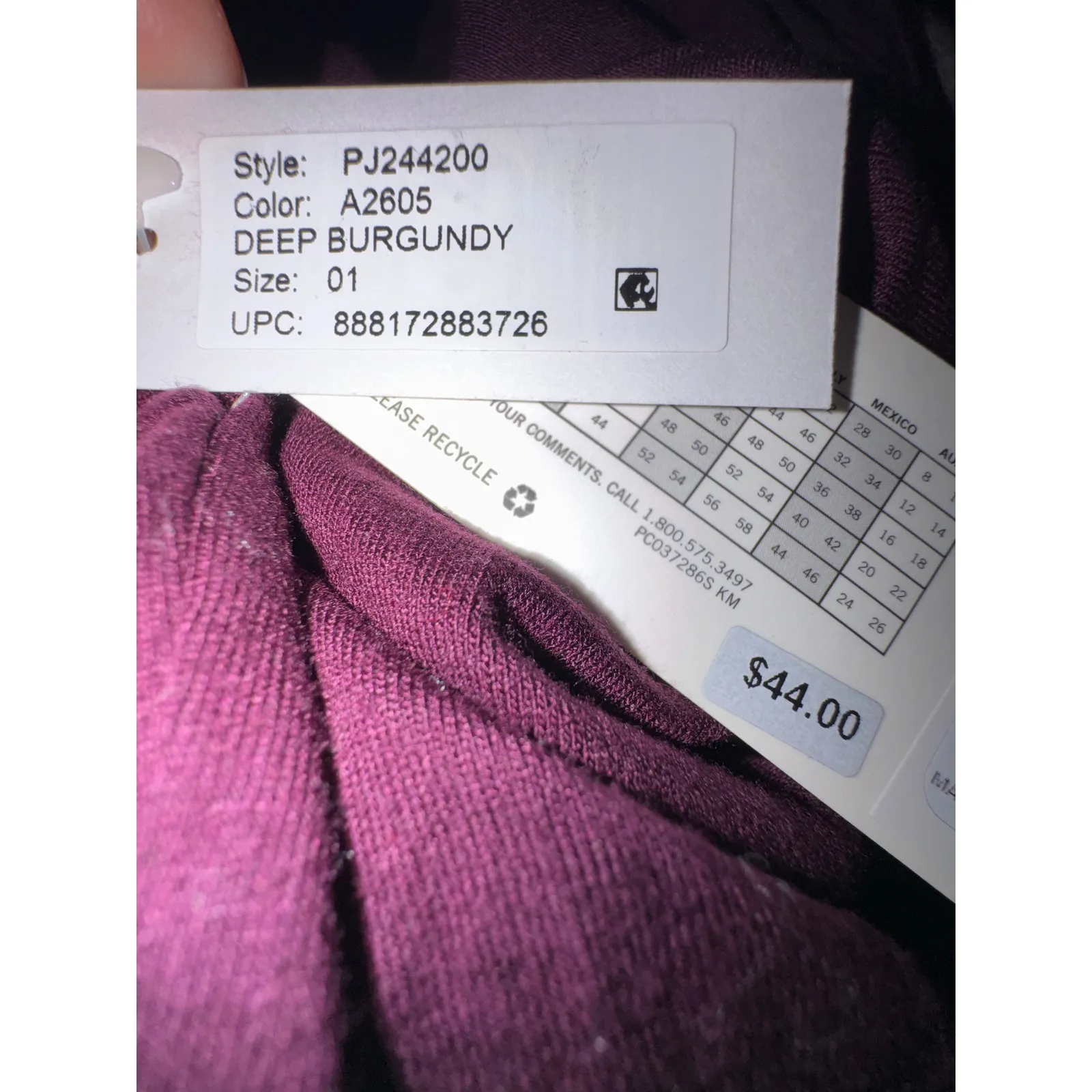 Brand New Hue Women's Size Small Deep Burgendy Long Sleeve Lounge Shirt Top - Image 6