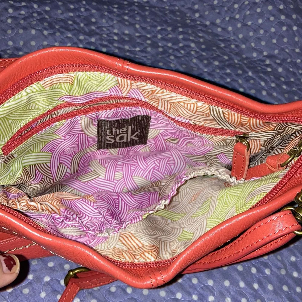 Salmon Pink Orange Leather  Crossbody Purse - Image 5