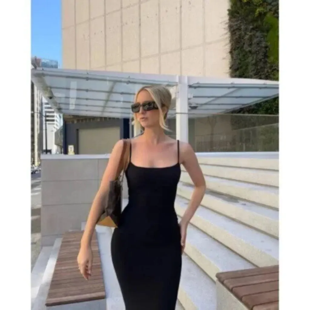 SKIMS Ribbed Long Slipdress in Onyx Black Size Medium - Image 11