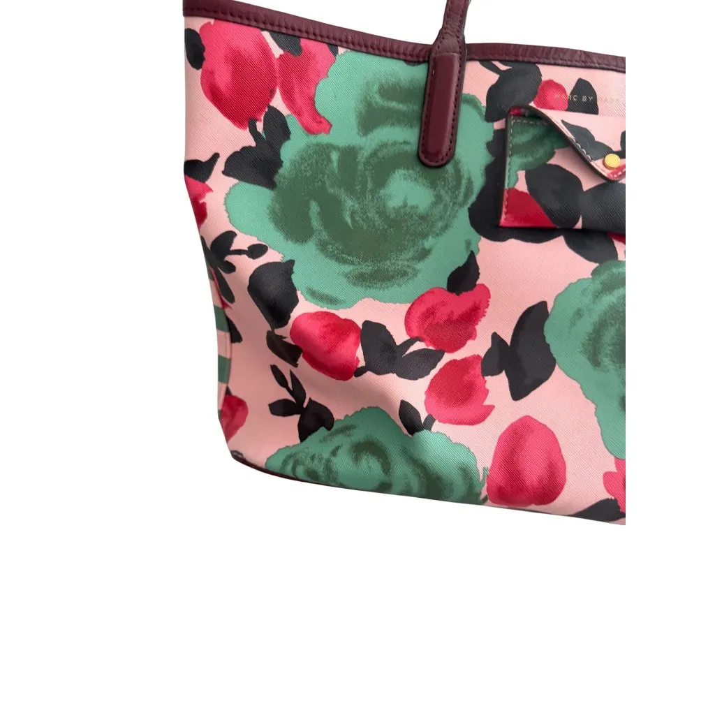 MARC BY MARC JACOBS Floral Pink Burgundy Saffiano Leather Tote Bag - Image 10