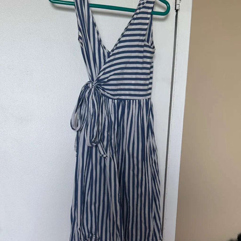 Mango Blue and White Striped Wrap Dress - Image 3