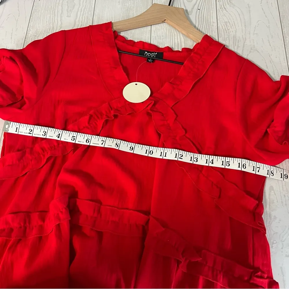 Oddy Red Ruffle Babydoll Tiered Dress - Image 3