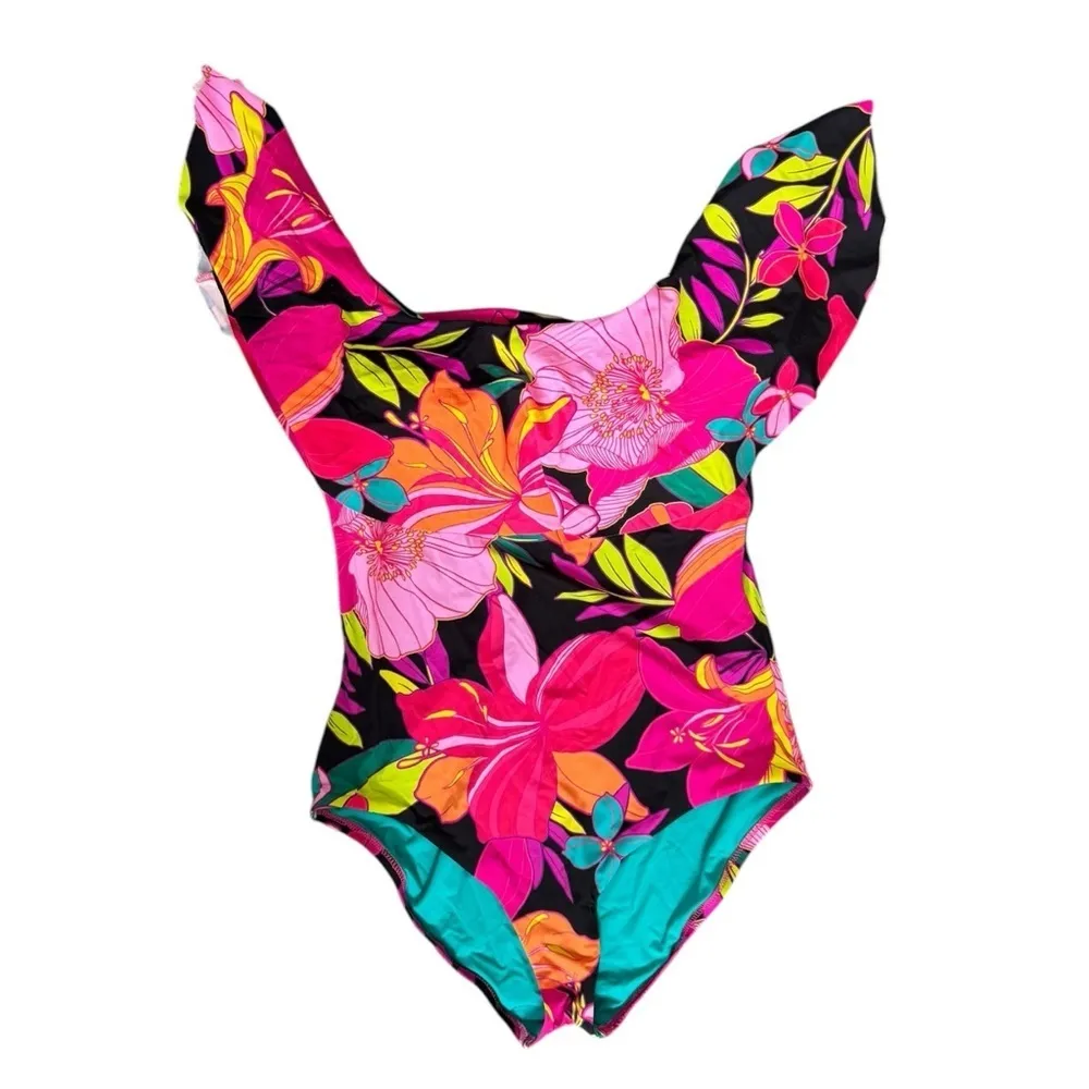 Trina‎ Turk Solar Floral Off The Shoulder Ruffle One Piece Swimsuit Multi 14 - Image 4